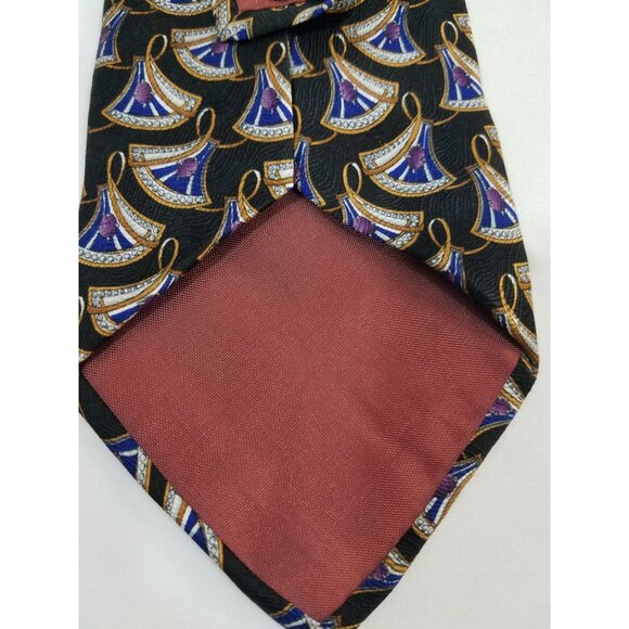Christian Dior Cravate Mens Necktie Silk Tie Black Blue Abstract Geometric Fan P - Picture 6 of 8